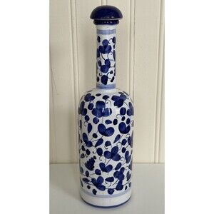 Vintage Starbucks Barista Oil Syrup Bottle Hand Painted Italy Ceramic Cork Blue